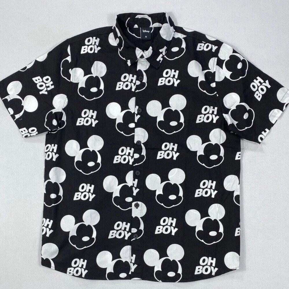 MENS NEFF DISNEY COLLECTION MICKEY MOUSE BUTTON FRONT BLACK SHIRT SIZE LG MED
